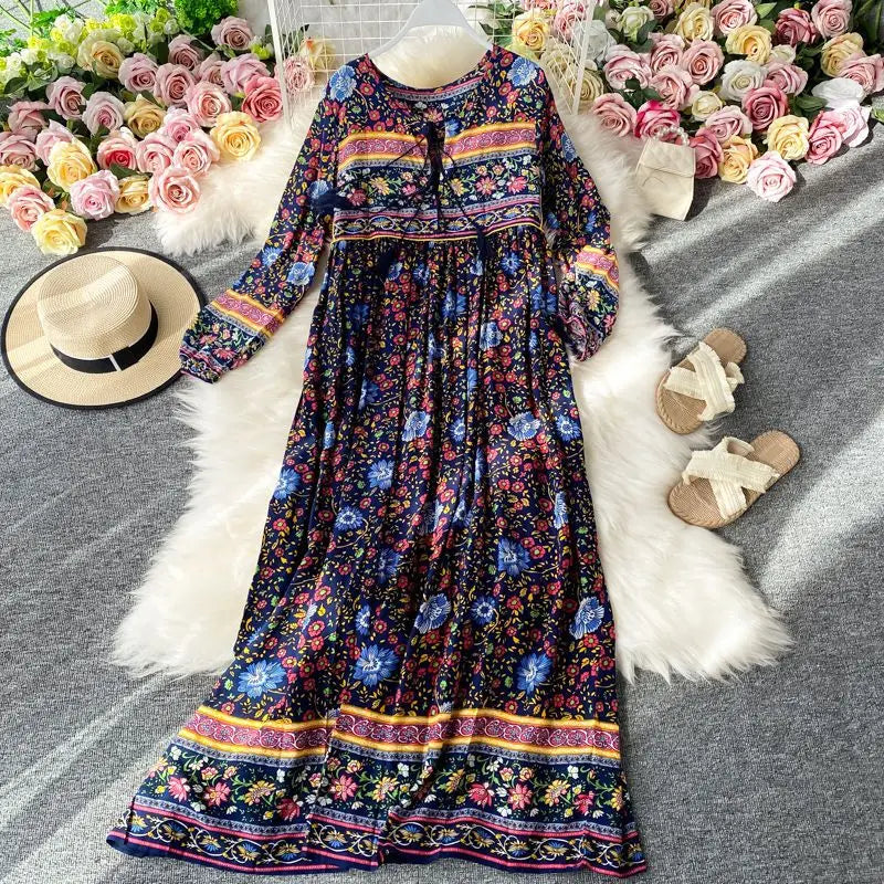 Women’s Retro Floral Long Jalabiya | جلابية نسائية طويلة بنقشة زهور