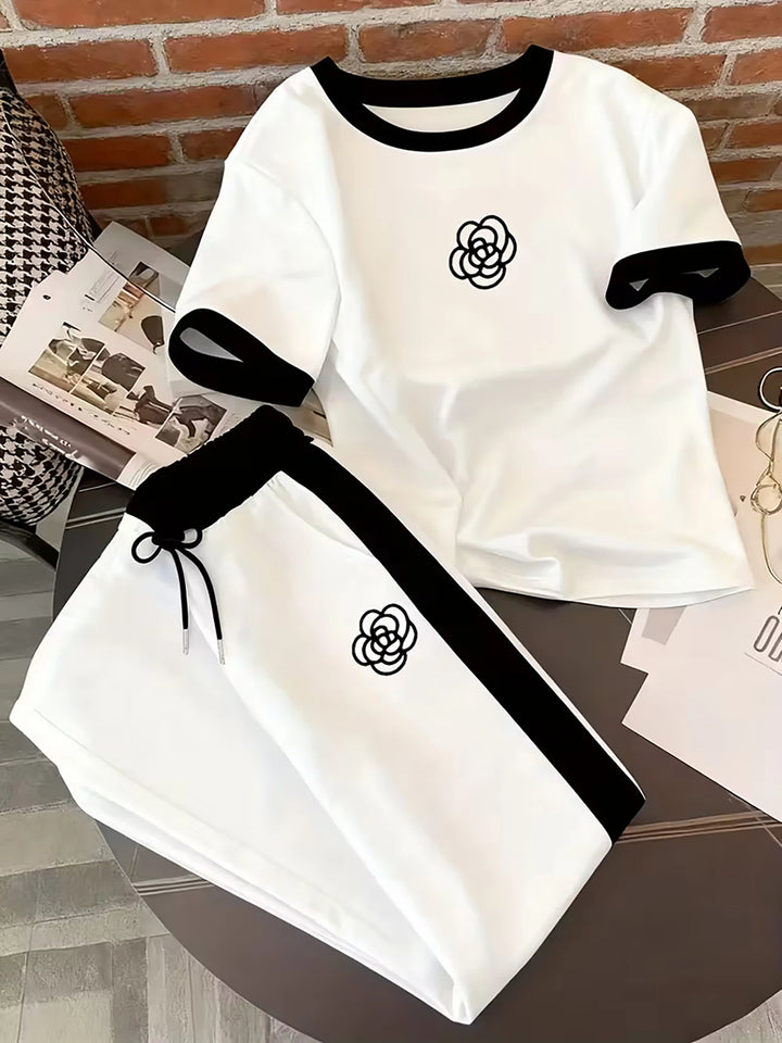 Women’s Printed 2-Piece Set | Casual Short Sleeve Top & Pants