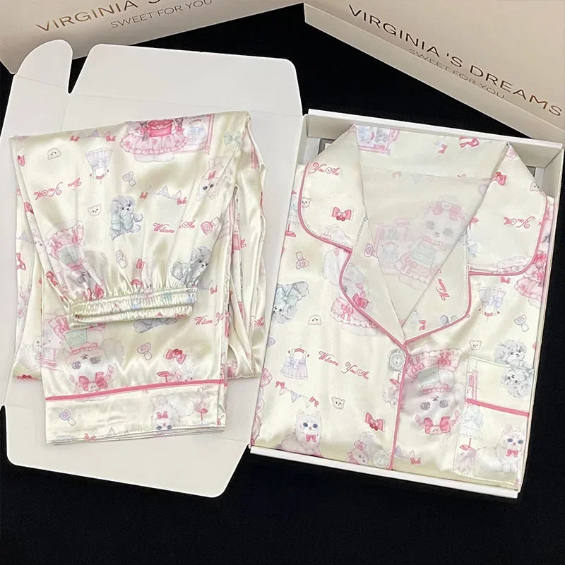Women’s Playful Satin Pajama Set | بيجامة ساتان نسائية ناعمة للبيت