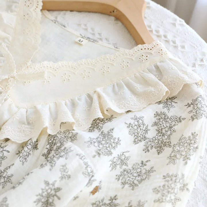 Women’s Cotton Gauze Sleep Dress | جلابية قطنية صيفية للبيت - Lace Trim