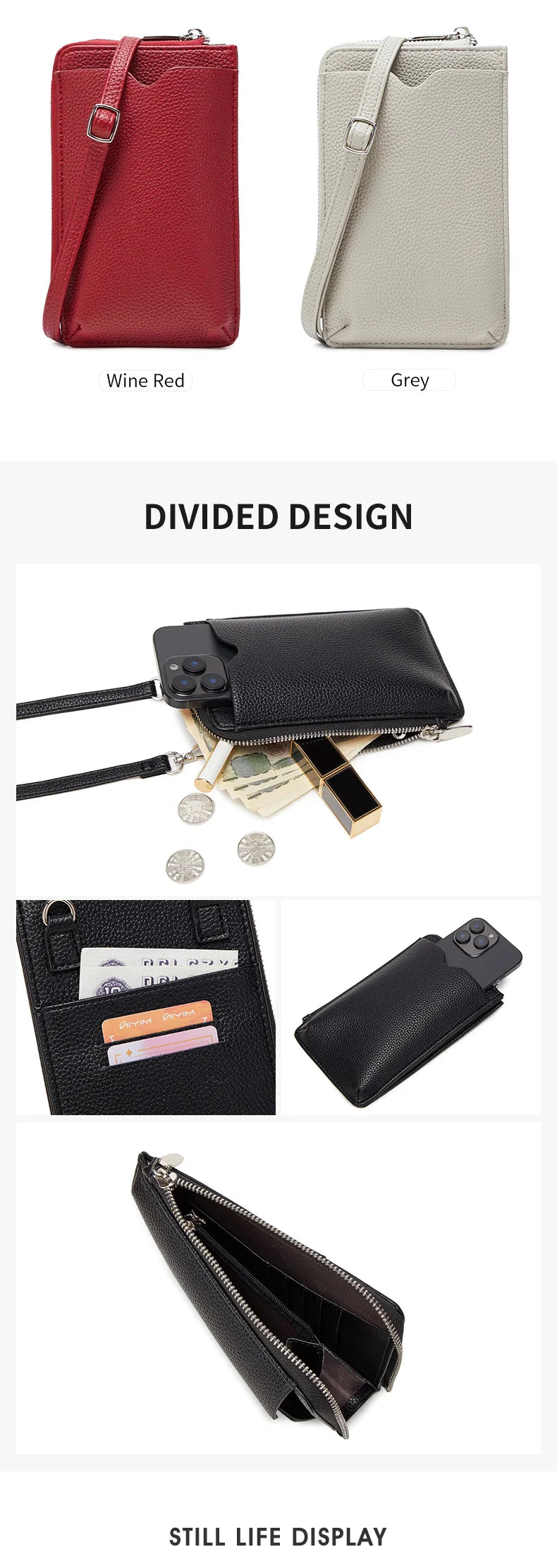 Women’s Litchi Pattern Crossbody Phone Bag | حقيبة هاتف نسائية كروس بودي بنقشة جلدية