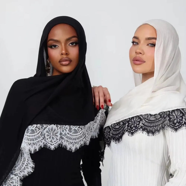 Women’s Lace Edge Hijab Scarf | Soft Everyday Drape