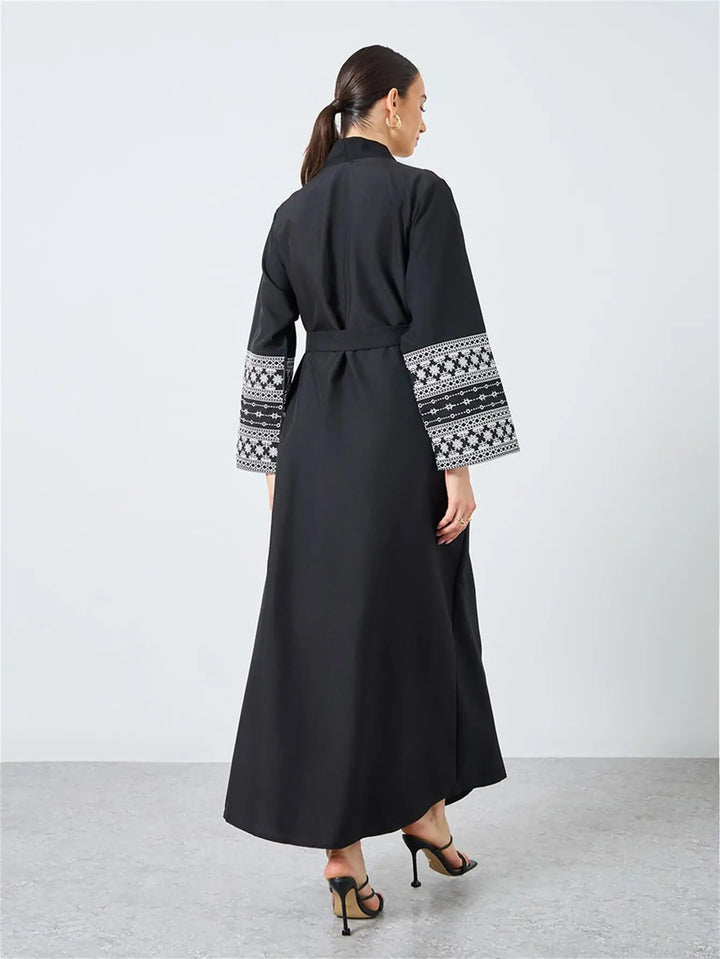 Women’s Open Abaya | Elegant Belted Cuff Detail Design
