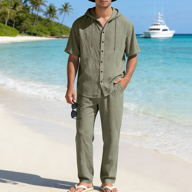 Men’s Linen Summer Set | Breathable Short Sleeve Shirt & Pants