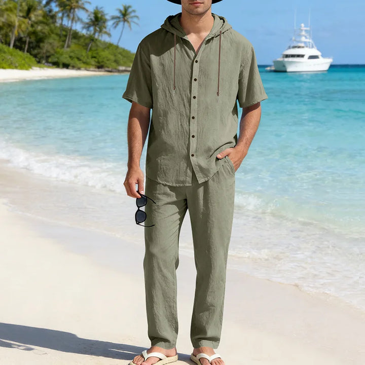 Men’s Linen Summer Set | Breathable Short Sleeve Shirt & Pants