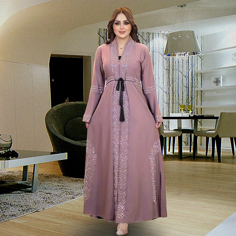 Women’s Crystal Rhinestone Open Abaya | عباية مفتوحة بتفاصيل كريستالية راقية