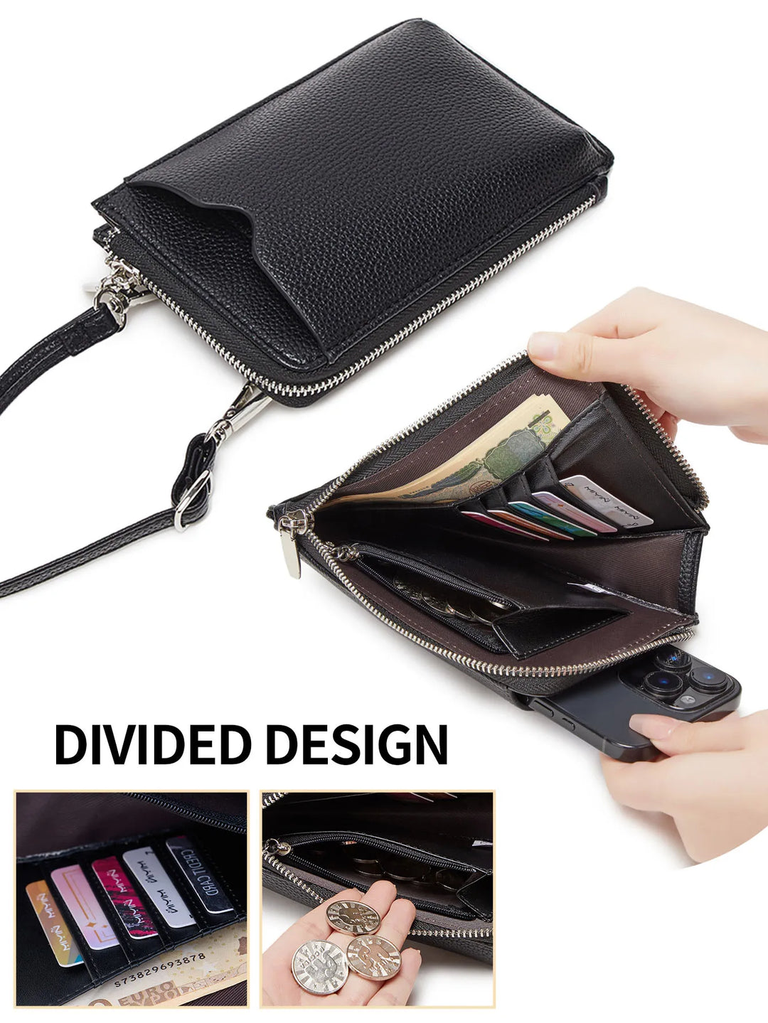 Women’s Litchi Pattern Crossbody Phone Bag | حقيبة هاتف نسائية كروس بودي بنقشة جلدية