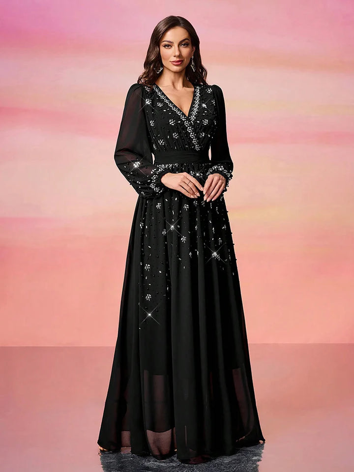 Women’s Dress | Elegant Pearl Embellished Formal Maxi Design