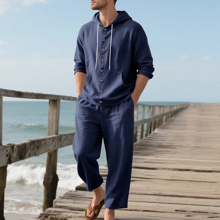 Men’s Linen Hooded Two-Piece Set | Breathable Summer Outfit