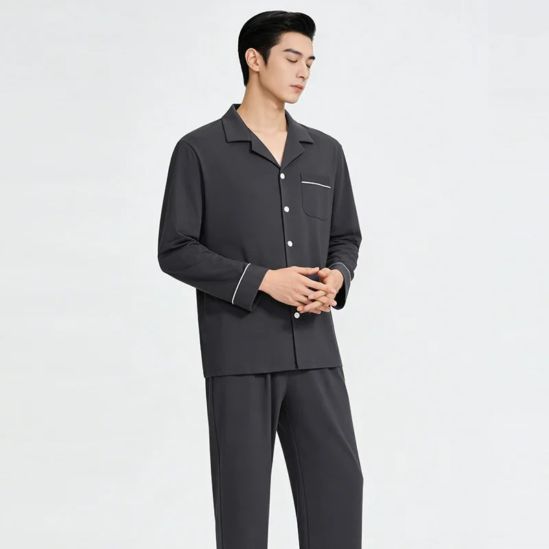 Men’s Cotton Pajama Set | Warm Button-Down Homewear