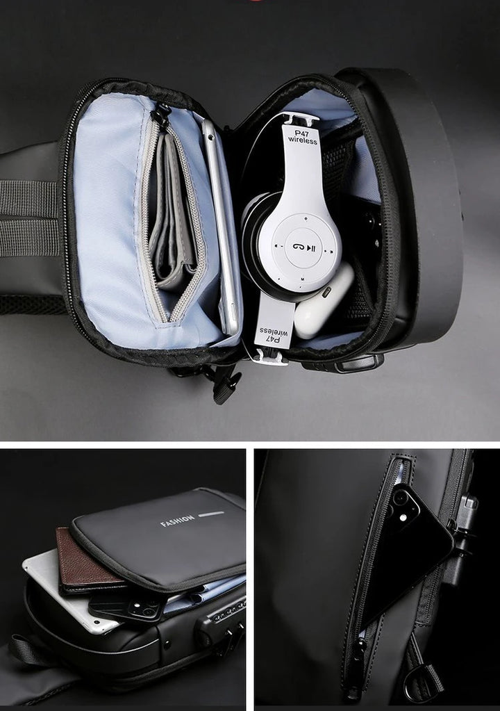 Men’s Anti-Theft Oxford Sling Chest Bag | حقيبة صدر رجالية أكسفورد مضادة للسرقة