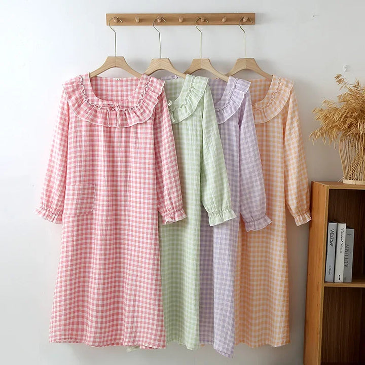 Women’s Cotton Nightgown | جلابية قطنية صيفية للبيت - Plaid