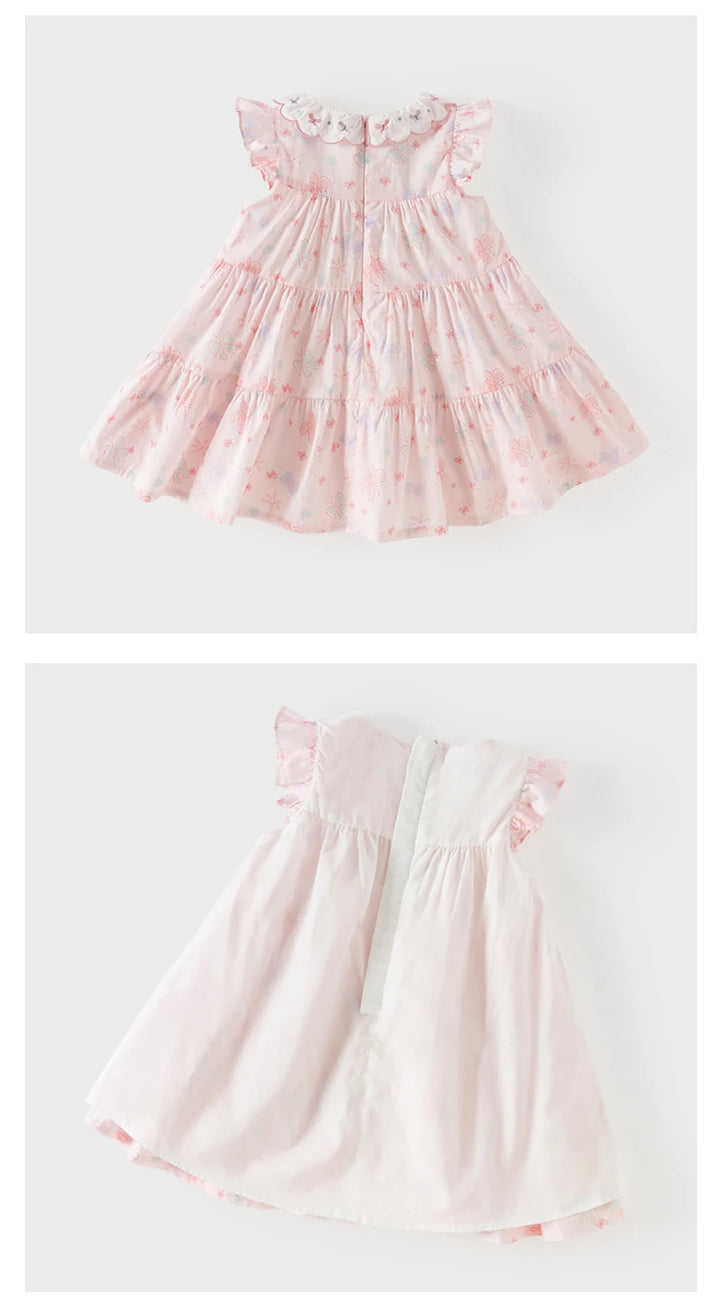 Girls Pink Butterfly Print Mesh Dress