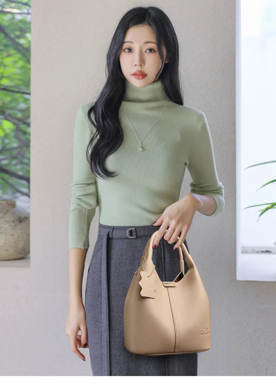 Women’s Soft Bucket Shoulder Bag | Elegant Top-Handle Tote