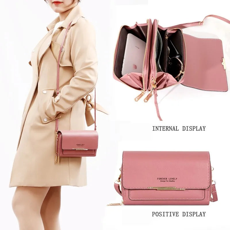 Women’s Multi-Pocket PU Crossbody Phone Bag | حقيبة هاتف نسائية متعددة الجيوب كروس بودي