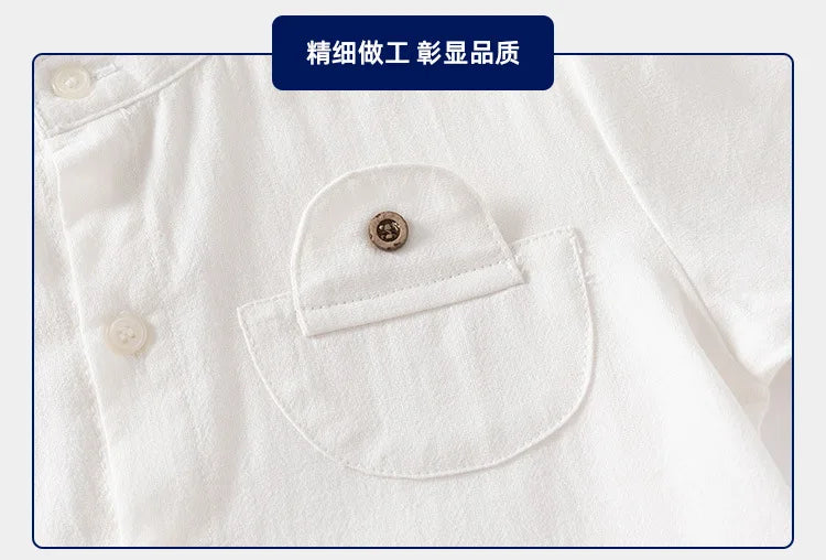 Boys’ Cotton Mandarin Collar Shirt 2–6 Years | قميص أولاد قطني بياقة ماندارين لعمر ٢–٦ سنوات