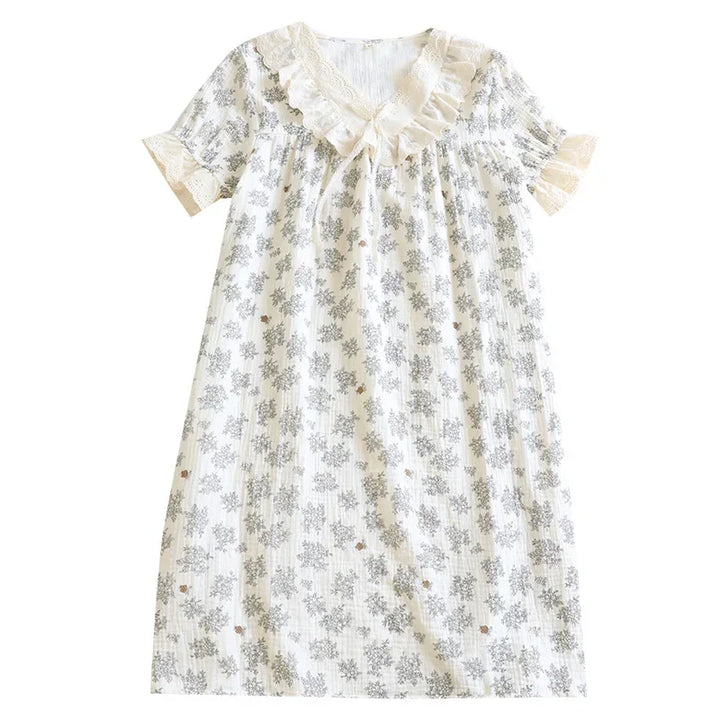 Women’s Cotton Gauze Sleep Dress | جلابية قطنية صيفية للبيت - Lace Trim