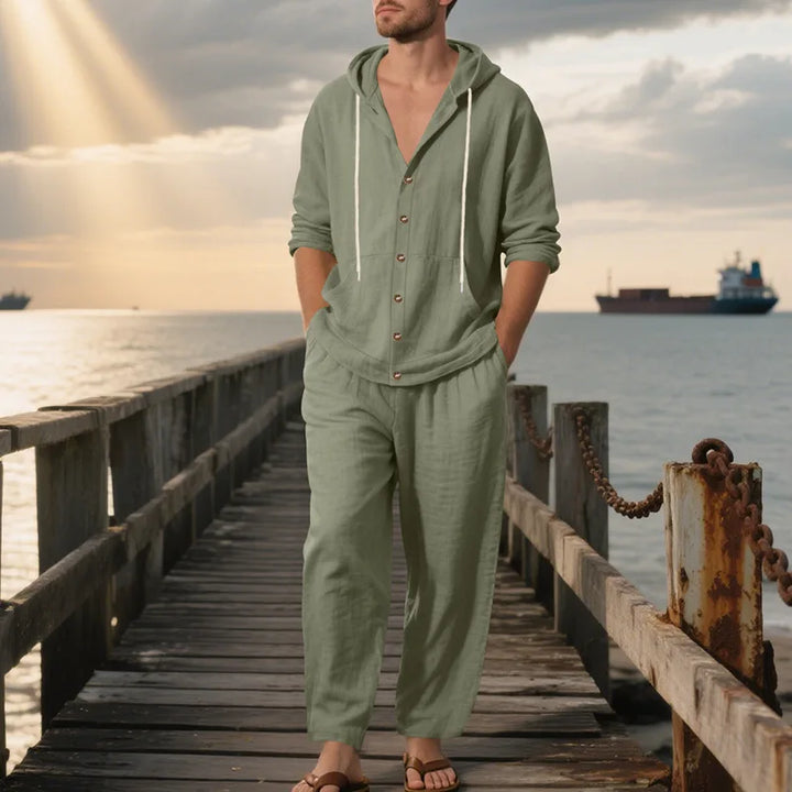 Men’s Linen Hooded Two-Piece Set | Breathable Summer Outfit