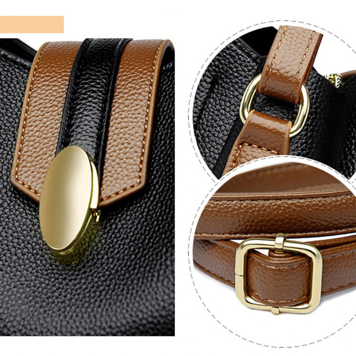 Women’s Casual Leather-Look Tote Bag | حقيبة توت نسائية عملية