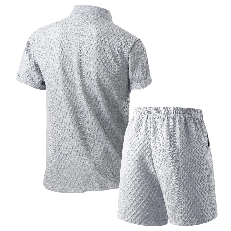 Men’s Solid Summer Set | Casual Short Sleeve Shirt & Shorts Outfit