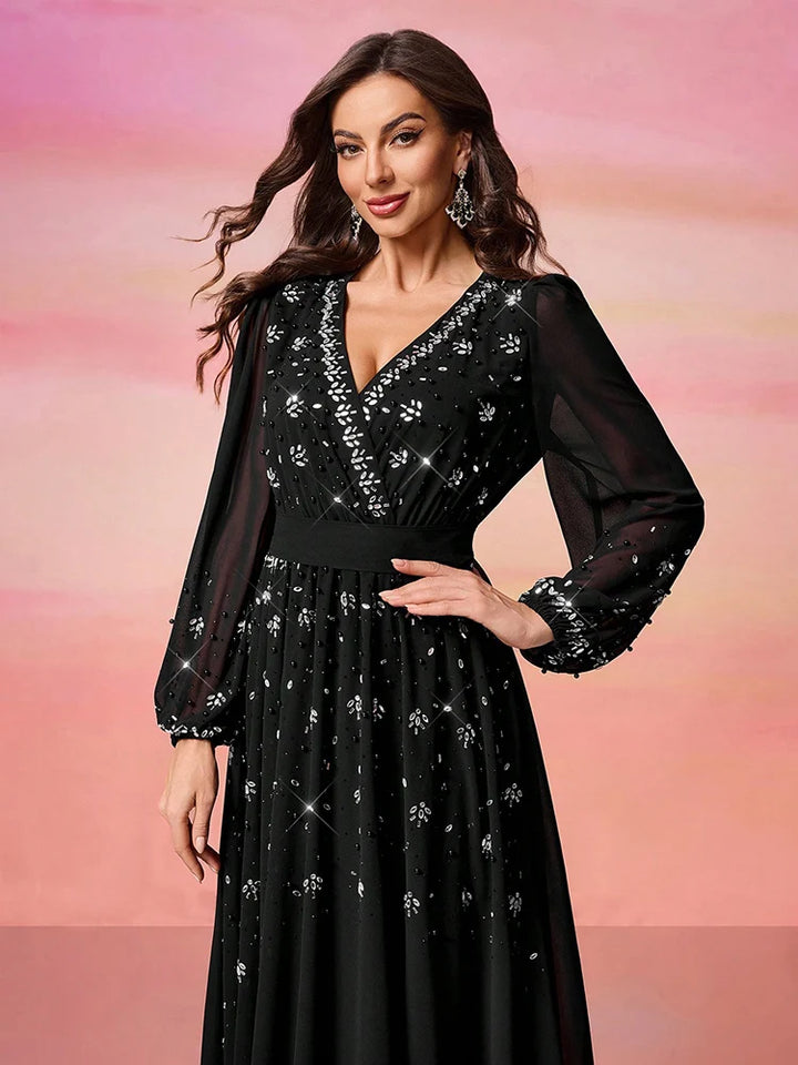 Women’s Dress | Elegant Pearl Embellished Formal Maxi Design