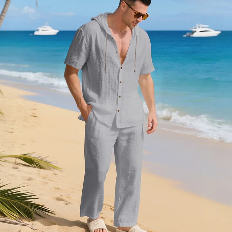 Men’s Summer Beach Set | Casual Short Sleeve Shirt & Shorts Outfit