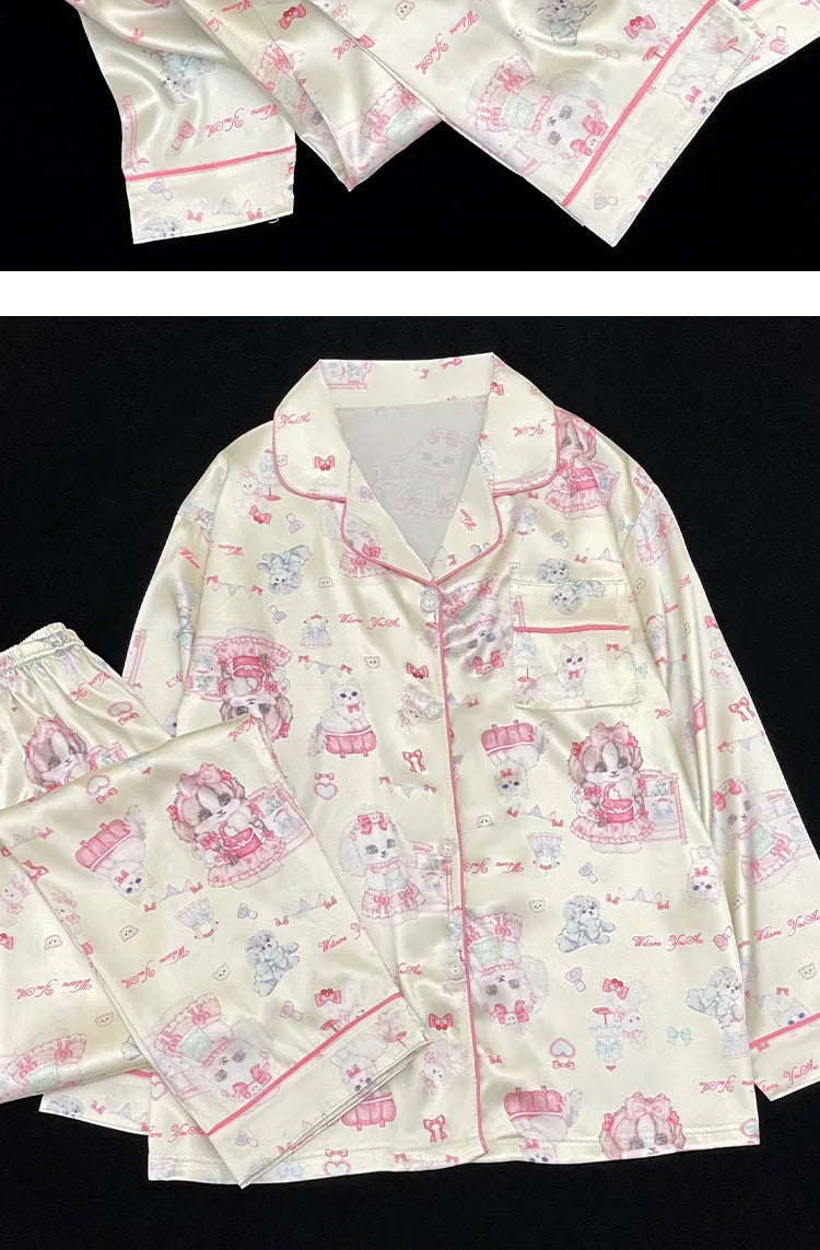 Women’s Playful Satin Pajama Set | بيجامة ساتان نسائية ناعمة للبيت