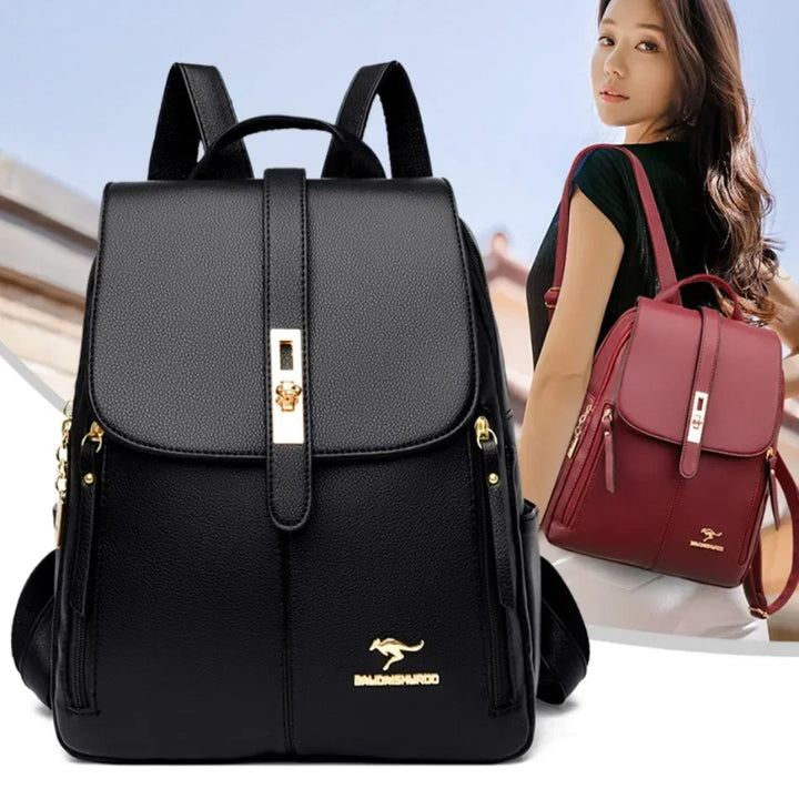 Women’s Vintage Leather-Look Backpack | حقيبة ظهر نسائية بطابع كلاسيكي