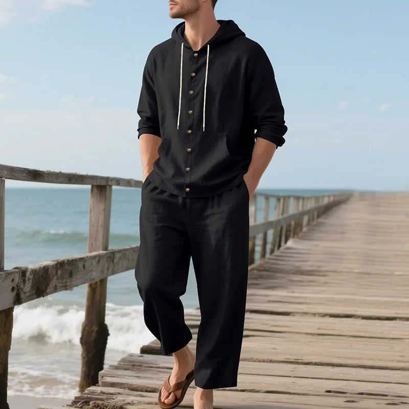 Men’s Linen Hooded Two-Piece Set | Breathable Summer Outfit
