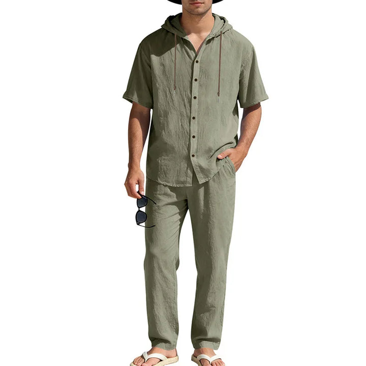 Men’s Linen Summer Set | Breathable Short Sleeve Shirt & Pants