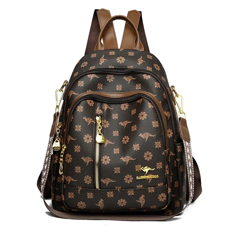 Women’s Leather-Look Travel Backpack | حقيبة ظهر نسائية أنيقة للسفر