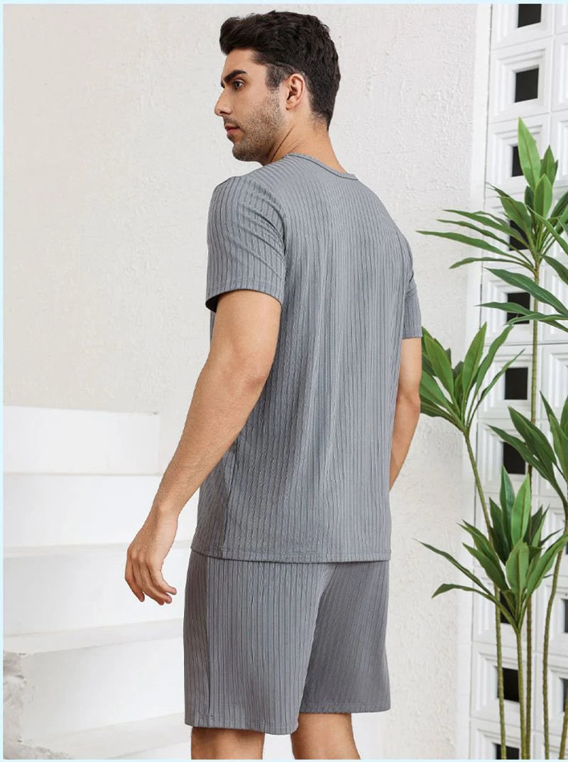 Men’s Solid Pajama Set | Lightweight Short Sleeve Summer Loungewear