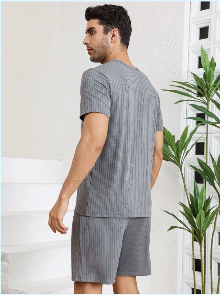 Men’s Solid Pajama Set | Lightweight Short Sleeve Summer Loungewear
