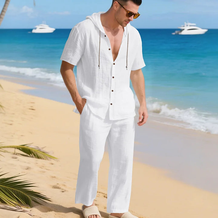 Men’s Linen Summer Set | Breathable Short Sleeve Shirt & Pants