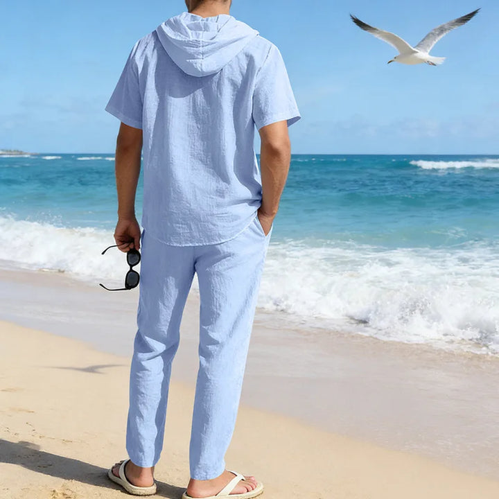 Men’s Linen Summer Set | Breathable Short Sleeve Shirt & Pants
