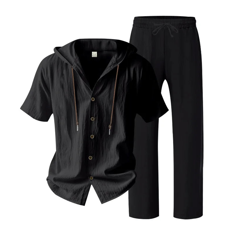 Men’s Linen Summer Set | Breathable Short Sleeve Shirt & Pants