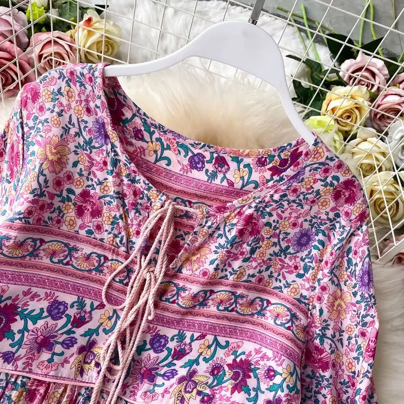 Women’s Retro Floral Long Jalabiya | جلابية نسائية طويلة بنقشة زهور