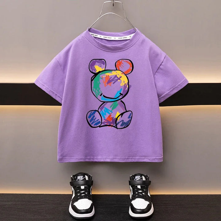 Kids’ Cartoon Bear Cotton T-Shirt 2–13Y | تيشيرت أطفال قطني بطبعة دب لعمر ٢–١٣ سنة