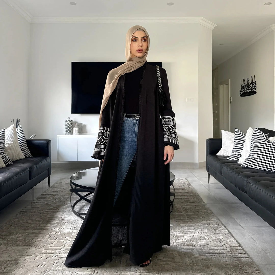 Embroidered Open Abaya | Elegant Kimono Modest Style