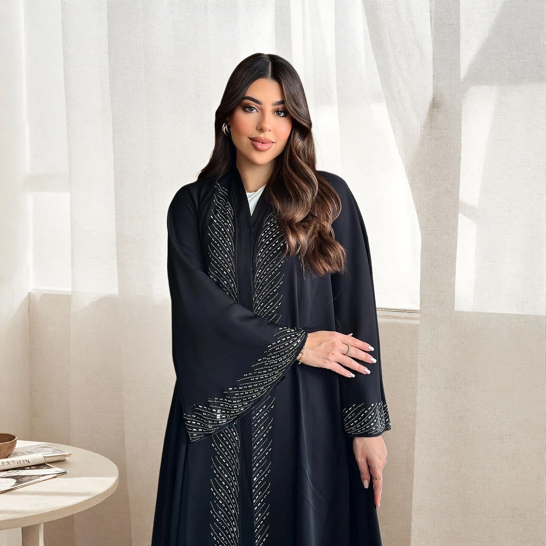 Women’s Open Abaya | Rhinestone Detail Plus Size Design