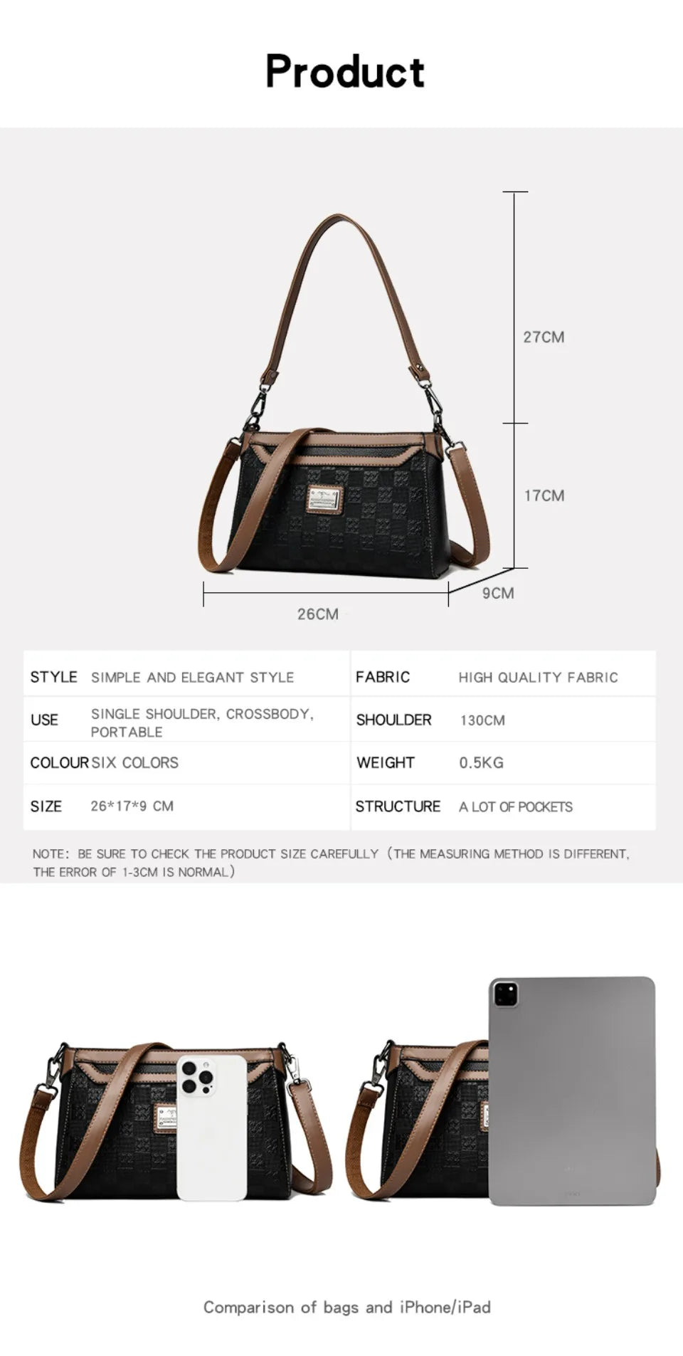 Women’s Plaid Shoulder Crossbody Bag | حقيبة نسائية بنقشة مربعات