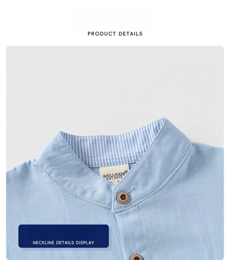Boys’ 2T–6T Striped Mandarin Collar Shirt | قميص أطفال مخطط بياقة ماندارين لعمر ٢–٦ سنوات