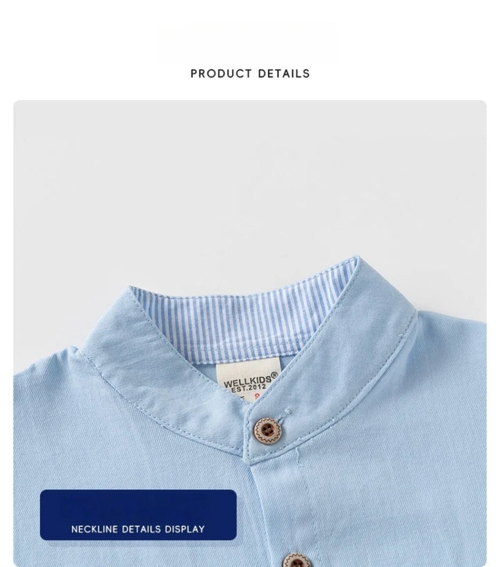 Boys’ 2T–6T Striped Mandarin Collar Shirt | قميص أطفال مخطط بياقة ماندارين لعمر ٢–٦ سنوات