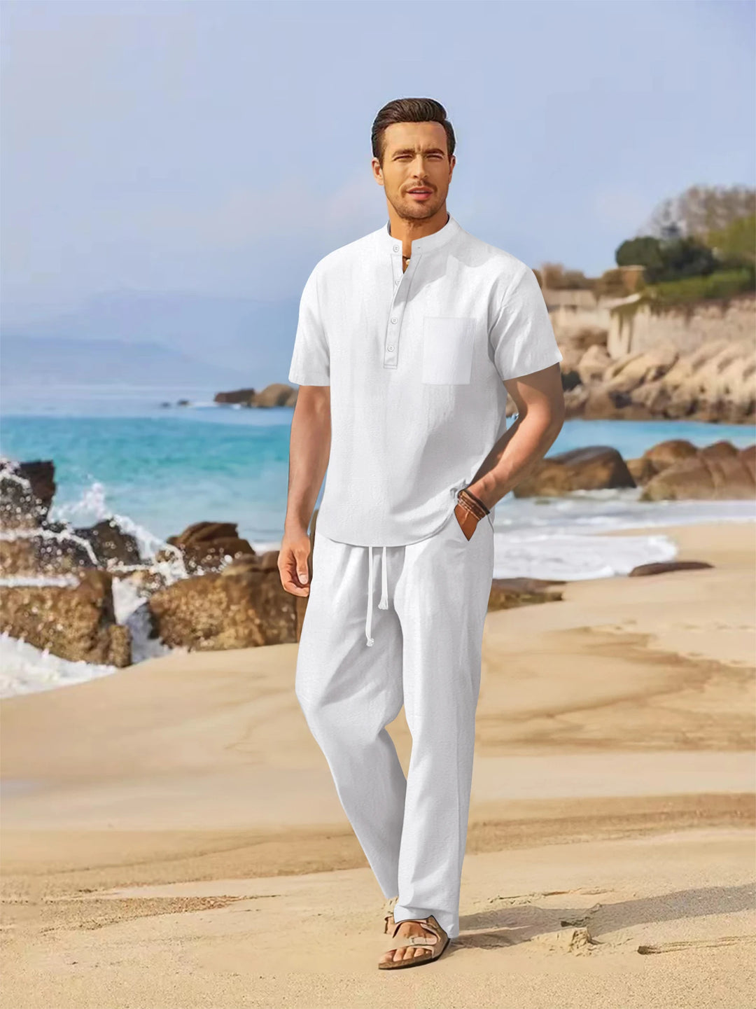 Men’s Summer Beach Set | Casual Short Sleeve Shirt & Shorts Outfit