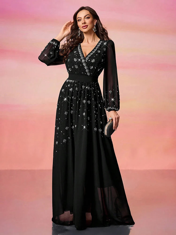 Women’s Dress | Elegant Pearl Embellished Formal Maxi Design
