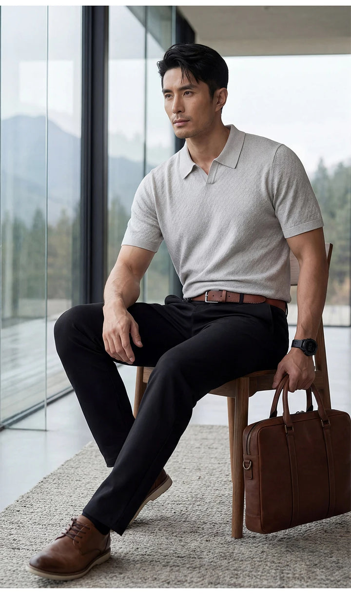 Men’s Mulberry Silk Knit Polo Shirt
