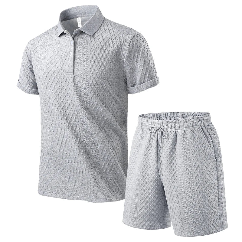 Men’s Solid Summer Set | Casual Short Sleeve Shirt & Shorts Outfit