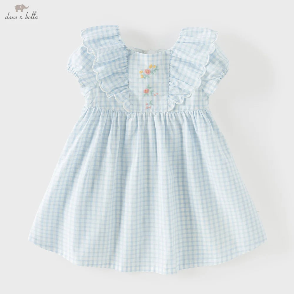 Girls Blue Plaid Cotton Dress