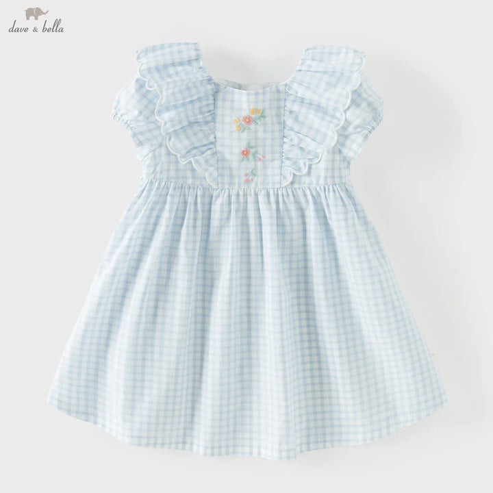 Girls Blue Plaid Cotton Dress