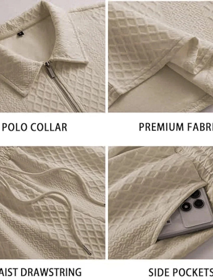 Men’s Jacquard Half-Zip Polo & Shorts Set | طقم رجالي بولو جاكار بسحاب وشورت